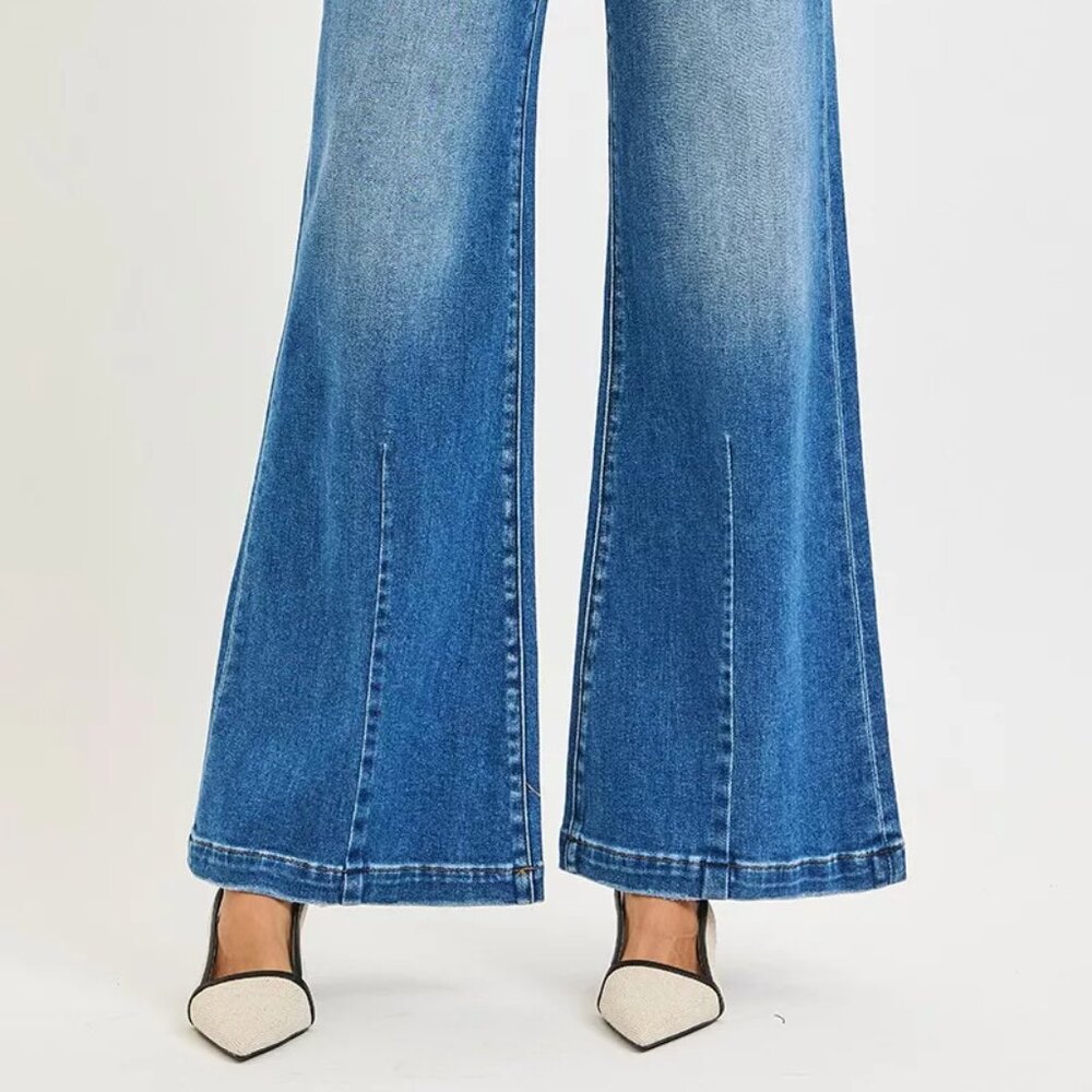 RISEN Full Size Mid Rise Wide Leg Jeans with Flared Look Plus Size - Picture 6 of 6